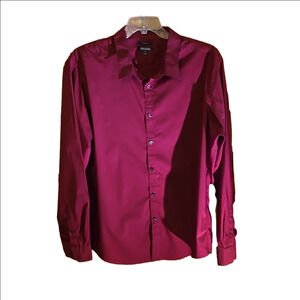 Mix & NY Slim Fit Dress Shirt Burgundy Button Down Long Sleeve Men size XXL